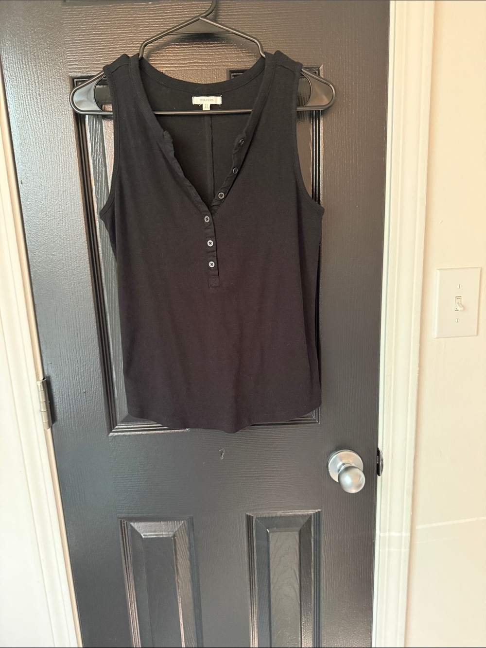 Maurices Black Sleeveless Button-Front Henley Tank